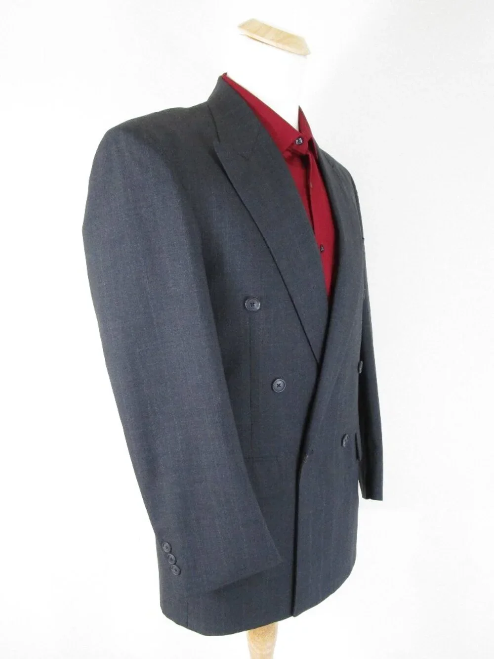 Vintage Pierre Balmain Gray Pinstripe Double Breast Wool Suit 40R Pants 30 X 30
